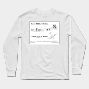 Boeing B-29 Superfortress Enola Gay - Airplane Blueprint - BD Long Sleeve T-Shirt